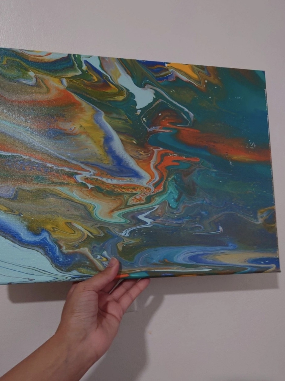 Handpaint/Self Paint Abstract Painting "Volcanic Sea"-Vibrant Colors-12x16 Canva